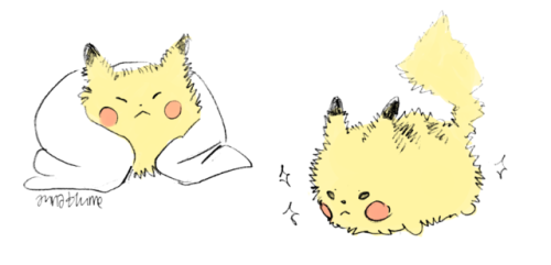 mondfuchs:I drew some dry and fluffy Pikachus