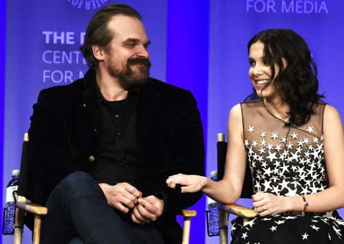 strangerthingscast - David Harbour and Millie Bobby Brown during...