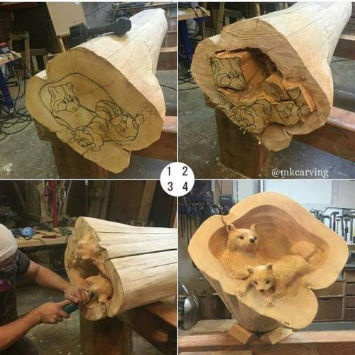 sixpenceee:An amazing wood sculpture by MK Carving.
