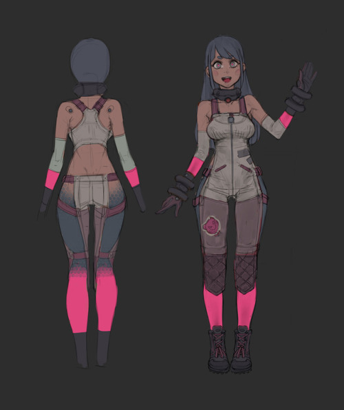 Concepts for a personal project, Pine (pink hair) and Amy,...