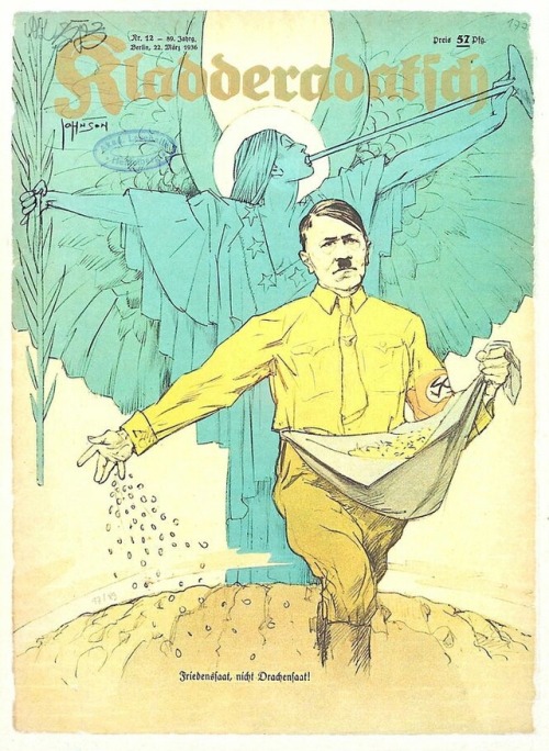 Adolf Hitler spreading seeds of Peace, with an angel guiding...
