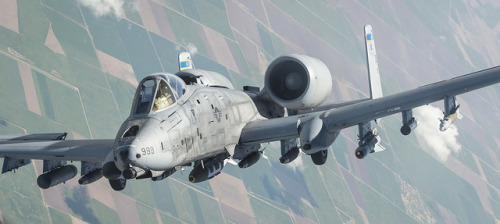 A U.S. Air Force A-10 Thunderbolt II departs after receiving...