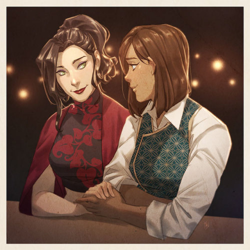 denimcatfish:Korra and Asami out on the town. All dressed up...