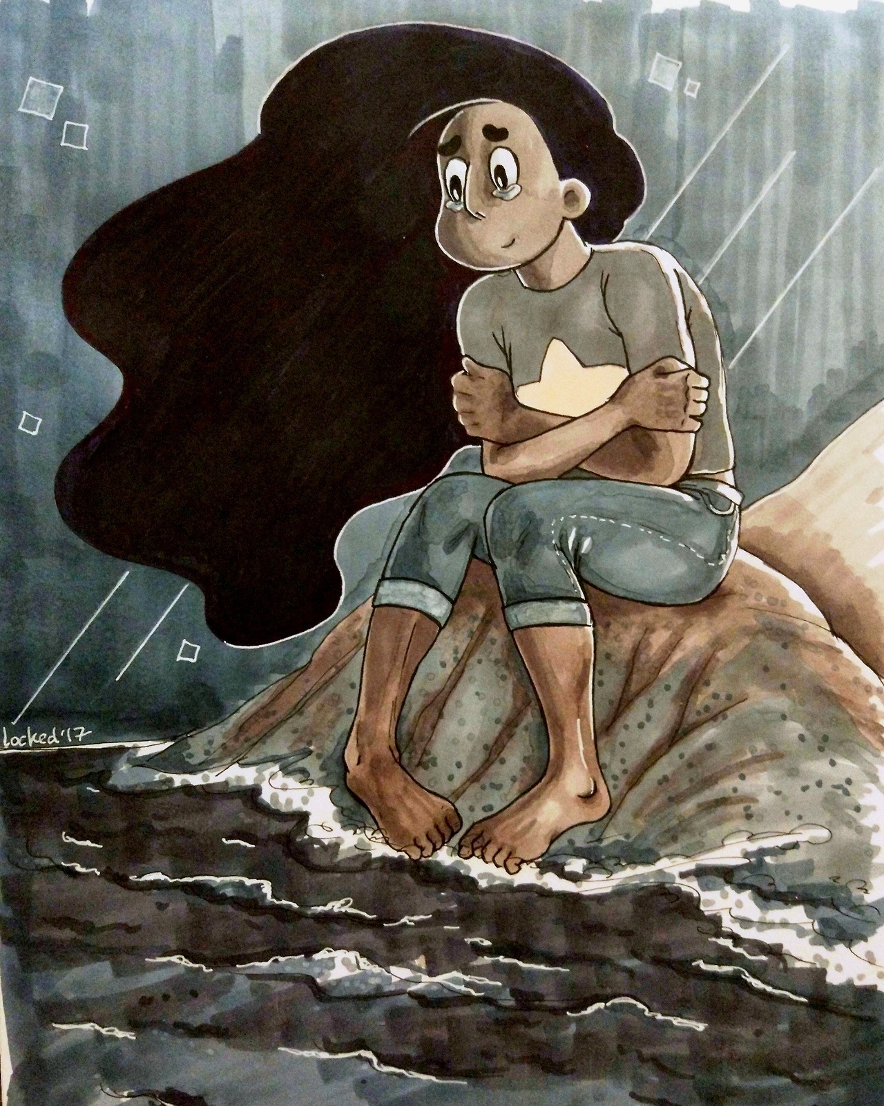 Inktober 2017: 30 - United. Stevonnie after Steven and Connie have their first major fight. Used only grey markers of varying tones: cool, warm, and black, of course. Oh well and some yellowish for...