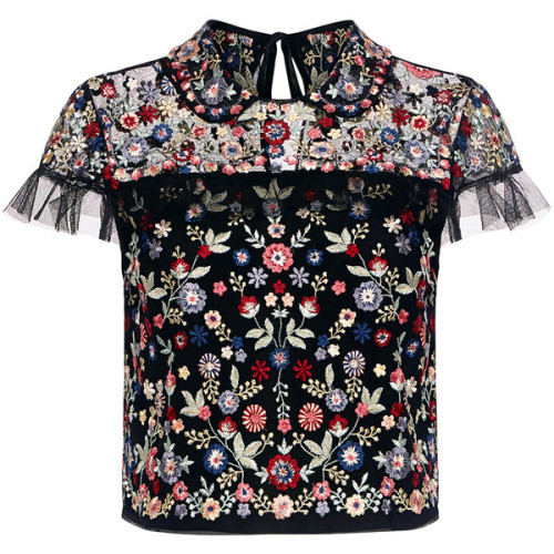 Needle & Thread - Posy Floral Embroidered Ruffle Cropped Top...