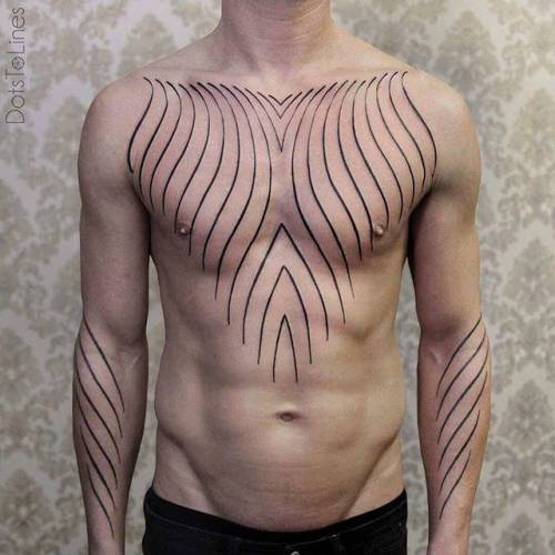 By Chaim Machlev · DotsToLines, done at DotsToLines, Berlin.... geometric shape;line;chaimmachlev dotstolines;line art;big;chest;contemporary;sternum;facebook;forearm;twitter