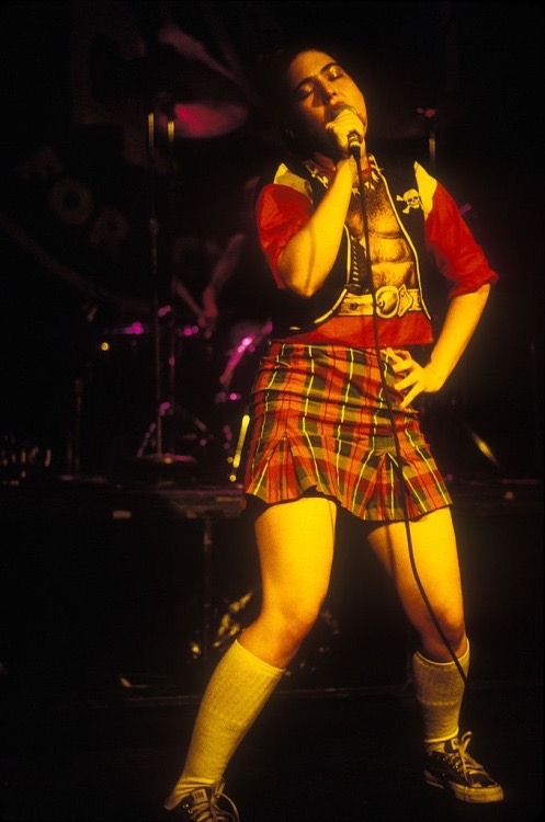 riotgirlstylenow:Kathleen Hanna on-stage looks from the 90s