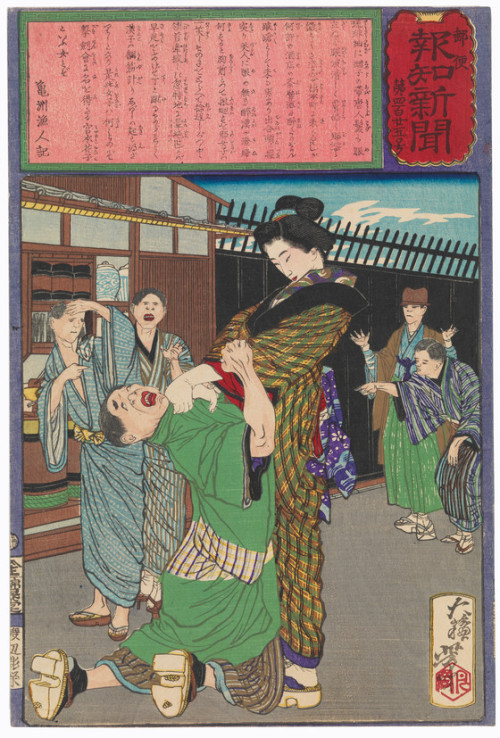 onna-musha - “Miyamoto Hanako chastening a drunkard”, (1875),...