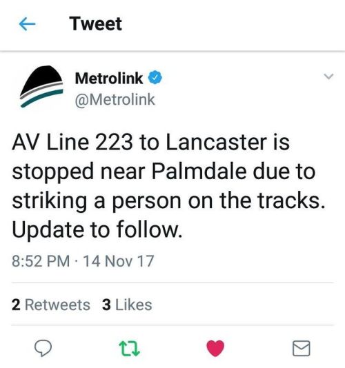 AV Line 223 to Lancaster is stopped near Palmdale due to...