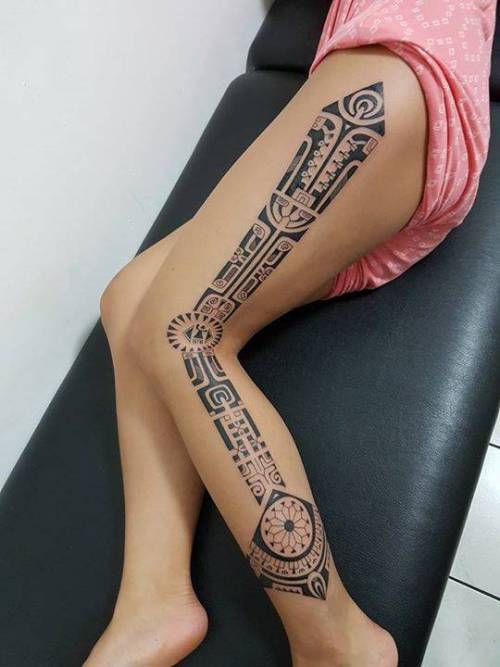 By Patu Mamatui, done at Tattoo by Patu, Papeete.... tribal;leg;polynesian;big;facebook;twitter;patu