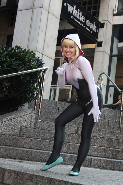 Spider-Gwen costume with black tights