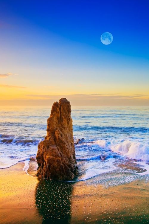 coiour-my-world - Full Moon Setting Over Malibu Sea Stack by Greg...
