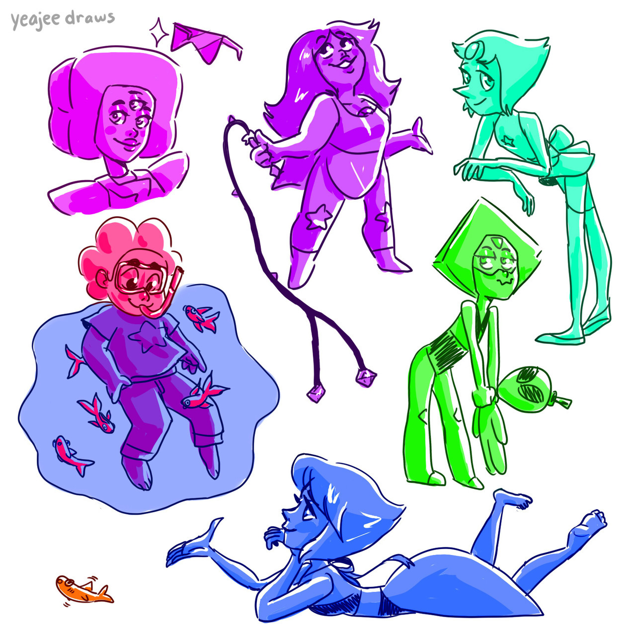 Quick doodles of the Crystal Gems!