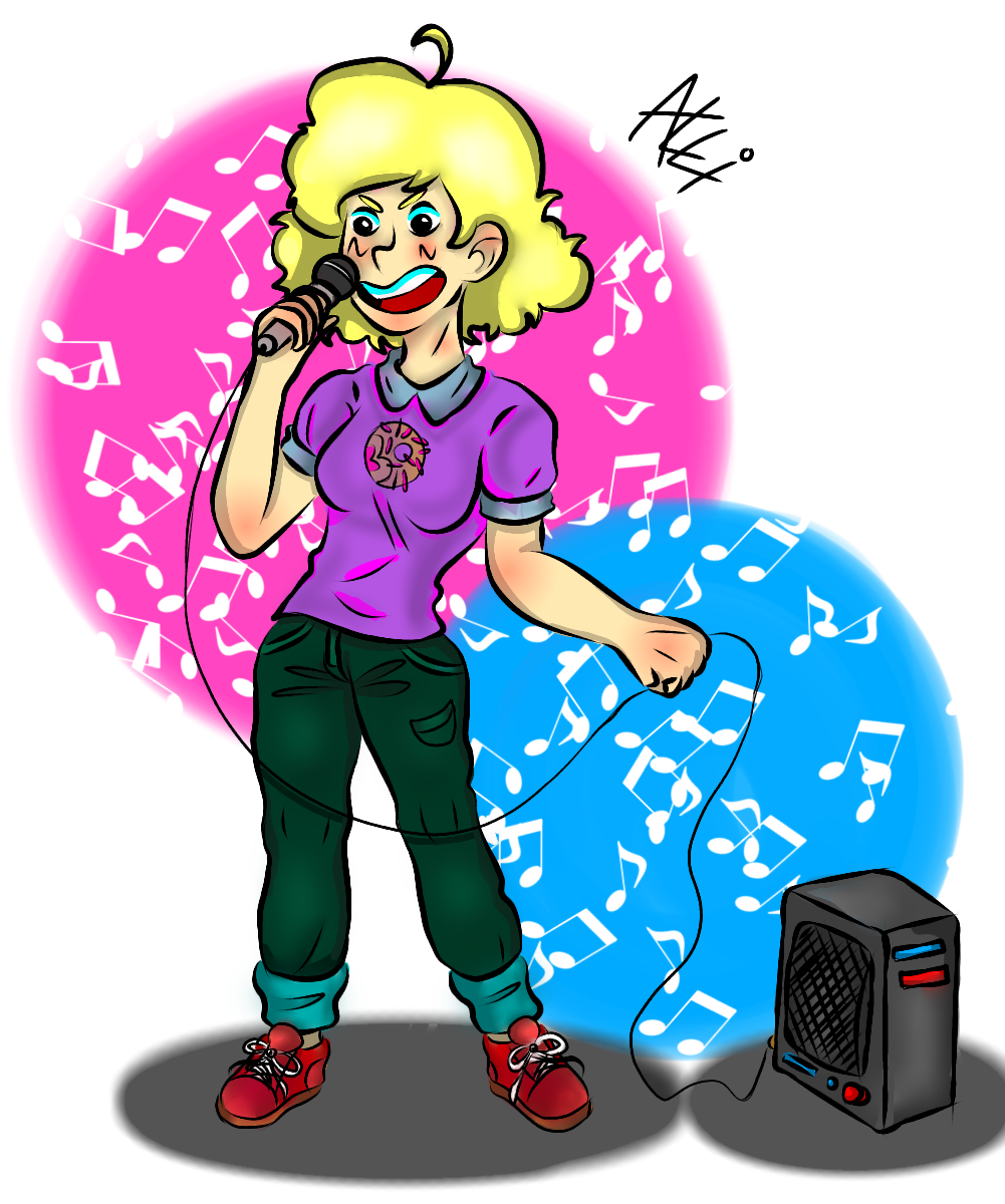 Sadie of Steven Universe. I made Sadie in my notebook and I thought it was cool, so I finished it on the digital. :v I was going to do Sandie Killer, but I thought it was cute like that.