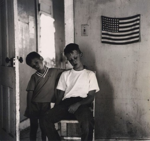 middleamerica - Michael and Christopher with American Flag, 1960,...