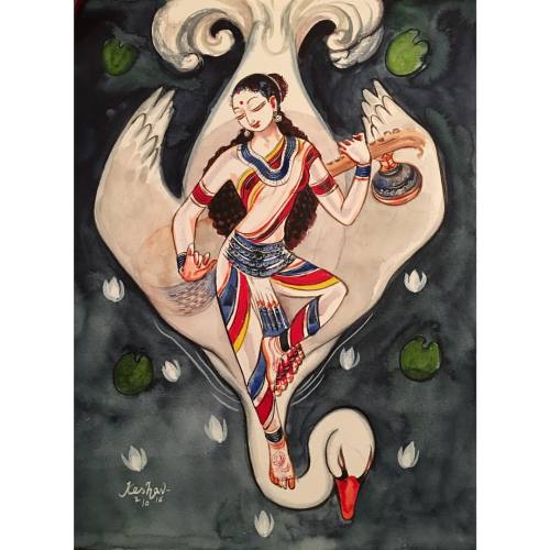 keshavonline - Saraswati. #Mahalaya03 #watercolour #Deviseries...