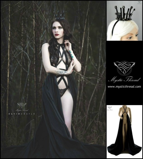 mysticthread - Black satin gothic queen costume mini crown with...