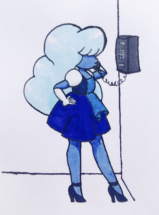 and in it, I was working with the Crystal Gems, (Garnet was unfused for some reason.) and at one point, the phone rang. Sapphire went to answer it, but she was too short to reach it. So she...