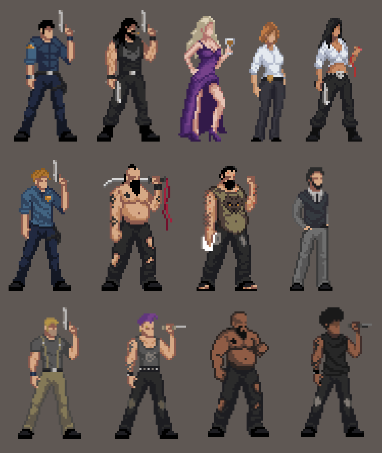 Pixel art characters, criminals and others