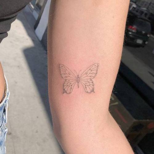 By Joey Hill, done at High Seas Tattoo Parlor, Los Angeles.... insect;small;single needle;inner arm;butterfly;animal;tiny;joeyhill;ifttt;little