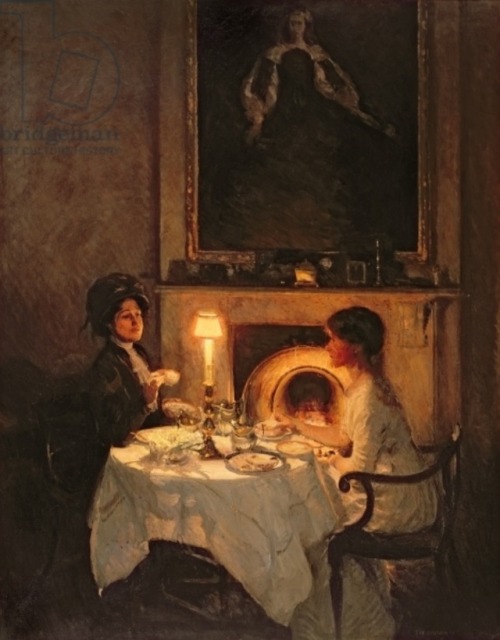 oldpaintings - A Caller, Candlelight and Tea by Thomas...