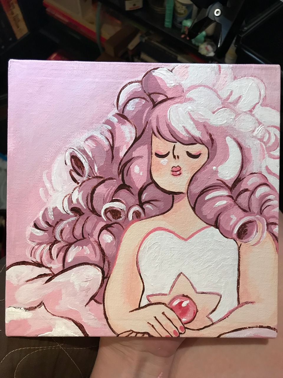 I copied the portrait of Rose Quartz from above Steven’s front door as a surprise gift for my boyfriend’s three little girls :) theyre all fans of the show and were super excited when they found out I...