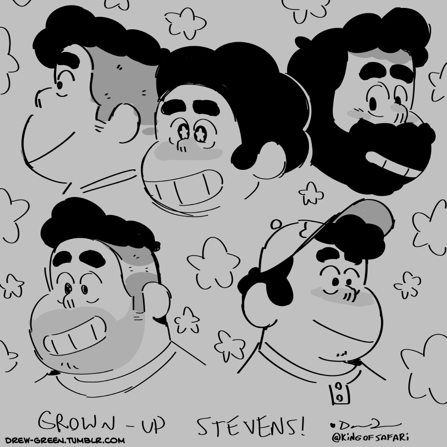 Felt like doodling some cute grown-up Stevens (and one cute kid Steven in the middle)! ~Drew
