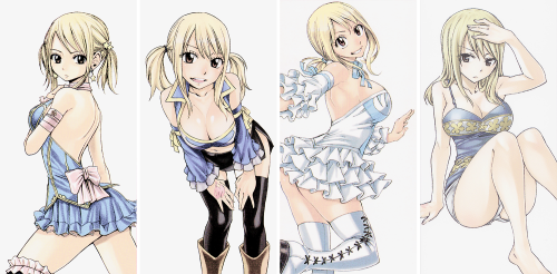 hallibel - lucy heartfilia + outfits throughout the manga (●´ω｀●)