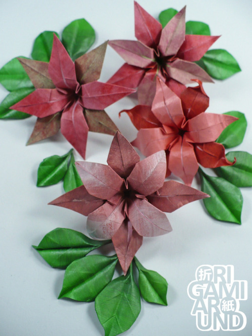 origamiaround - Painted origami lilies and leaves (the leaves are...