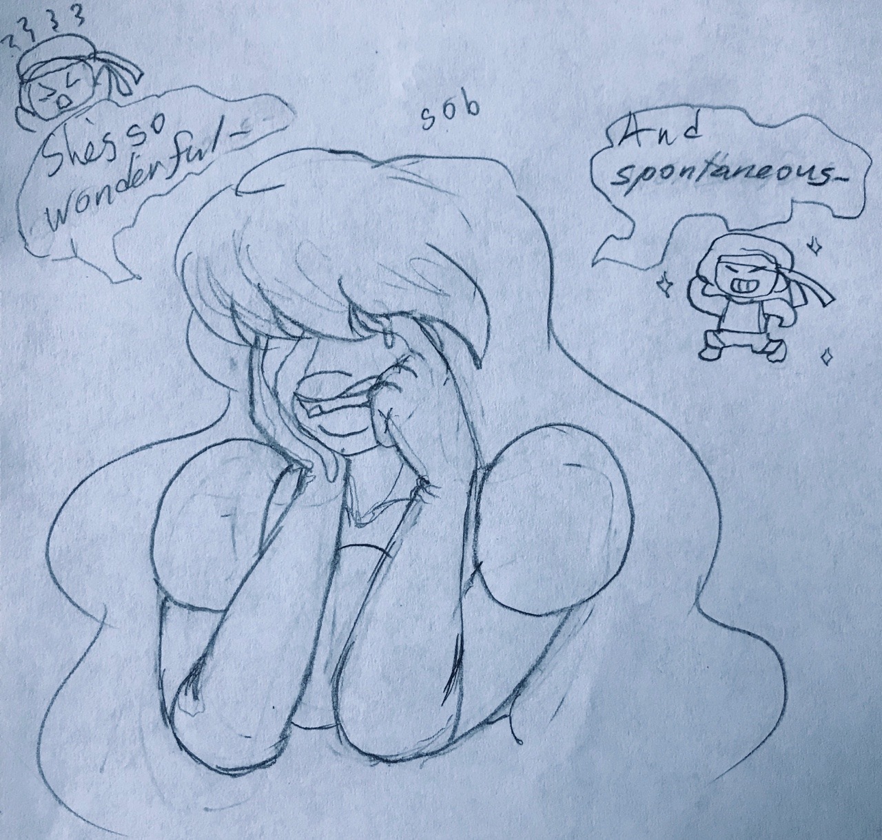 Poor sad Sapphire 😭💙 Finally got around to watching the newest Steven bomb and oMG AS IF I COULDN’T LOVE SAPPHIRE ANY MORE I died laughing at this scene, and paused to draw this 😂 Sapphire’s probably...