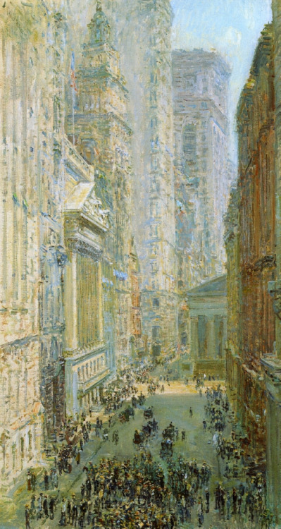 childe-hassam:Lower Manhattan (aka Broad and Wall Streets),...
