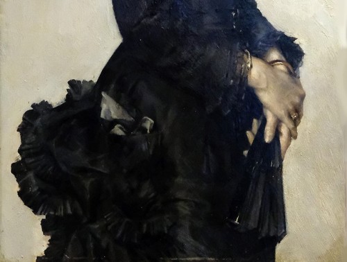 Léon Comerre, Portrait de Jacqueline Paton en robe noire detail,...