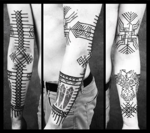 By Peter Madsen · Blackhand, done at Meatshop Tattoo, Barcelona.... line art;arm;big;facebook;blackwork;twitter;peterblackhandmadsen;geometric