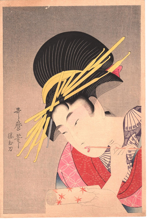 ukiyoesalon:Japanese Ukiyo-e Woodblock print, Utamaro, “Peony:...