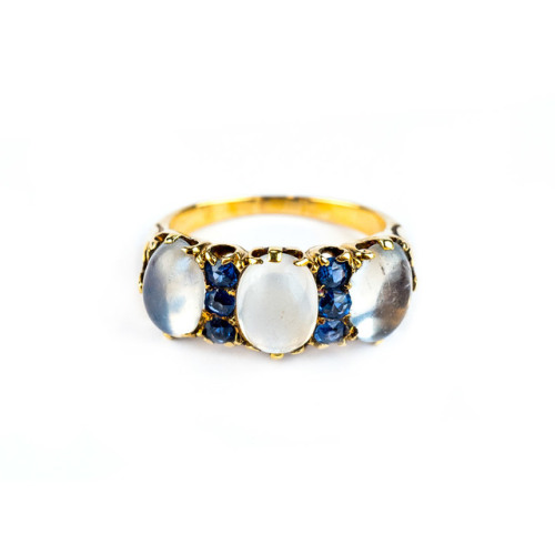 allaboutrings - 18k Yellow Gold Moonstone and Sapphire Ring