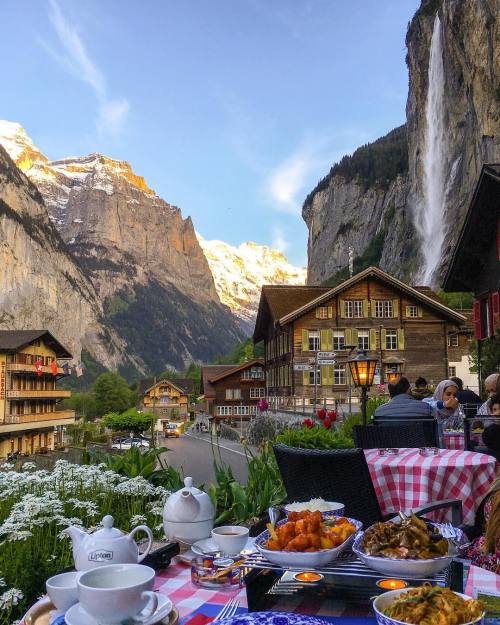 sixpenceee:Dinner in Lauterbrunnen, Switzerland posted by...