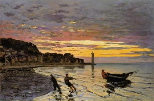 impressionism-art - Hauling a Boat Ashore, Honfleur...