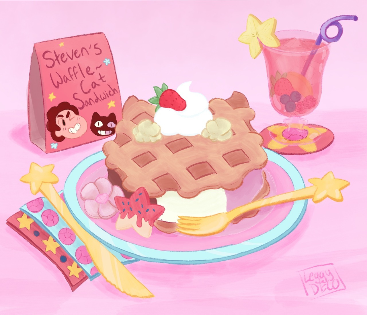 Steven’s Waffle Cat Sandwich with Beach City Punch! (ﾉ◕ヮ◕)ﾉ*:･ﾟ✧ #leggyart