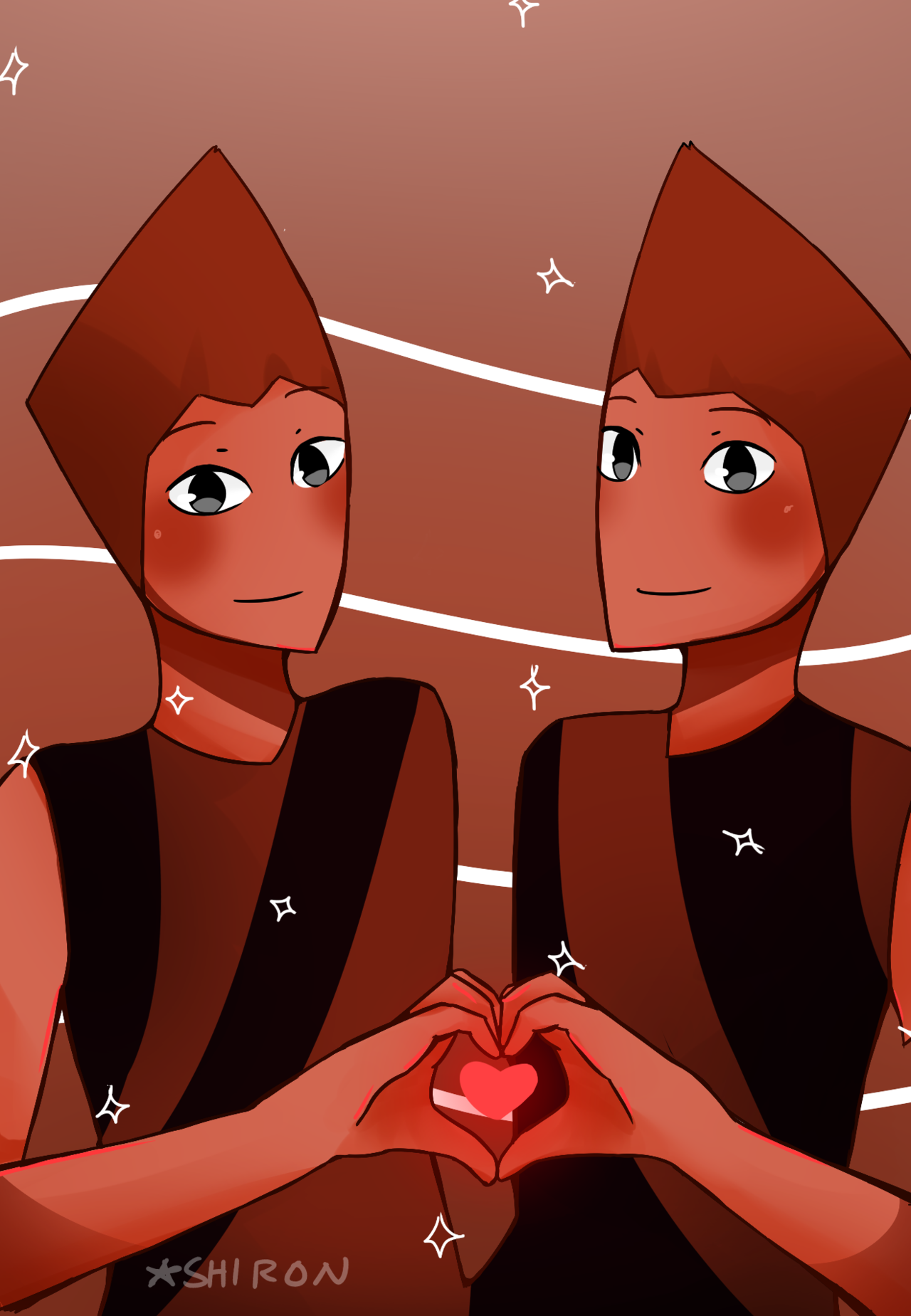 Rutile twins doing the heart thing (I don’t ship them btw its just a cute thing).