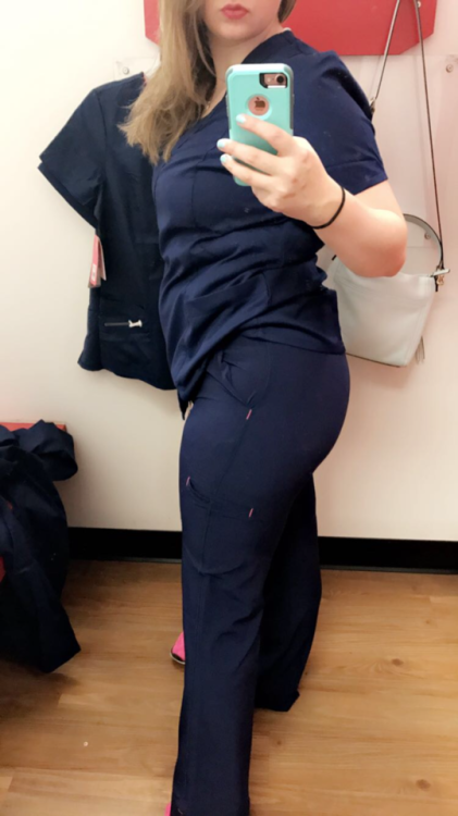 sexonshift:Trying on new scrubs for my new job(; let me know...