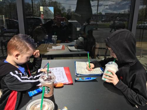 Sunshine + Starbucks + homework = a great way to spend the...