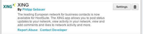 XING wurde als App auf Hootsuite hinzugefügt.