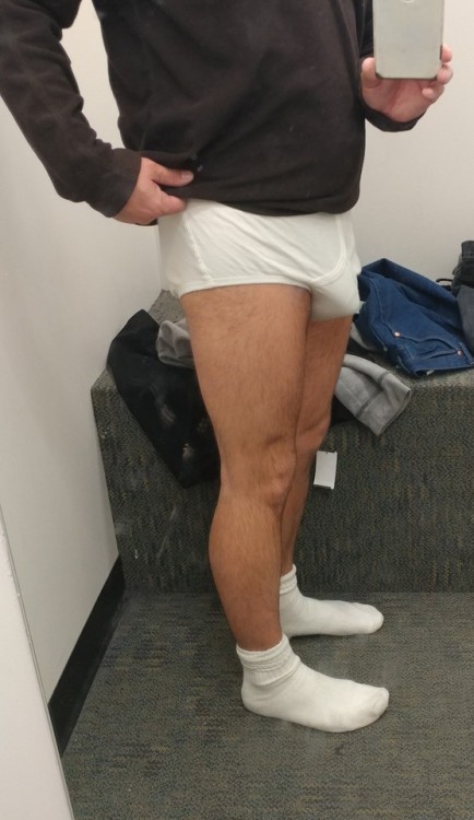 whitebriefs247 - Trying on pants. They didn’t fit. My Jockeys...