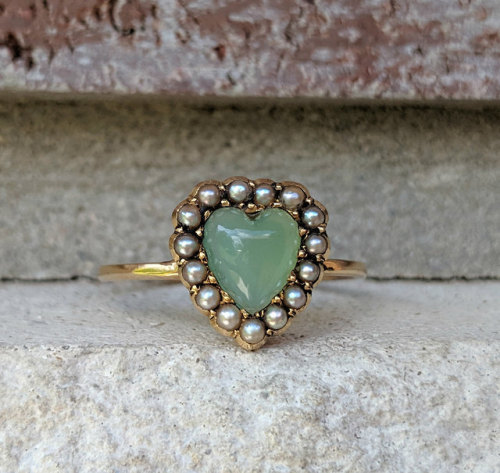 allaboutrings - Antique 15k Yellow Gold Chrysoprase and Pearl...