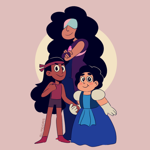 connversefangirl said: Could you draw Steven and Connie with Ruby and Sapphire’s clothes? Answer: bonus stevonnie !!