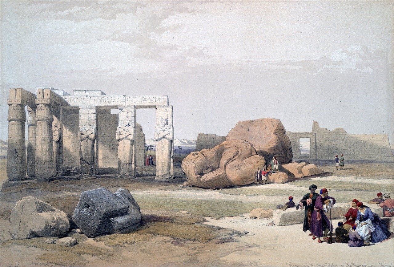 Fragments of the Great Colossi at the Memnonium, 19th century. Lithograph by Louis Haghe from an original by David Roberts.