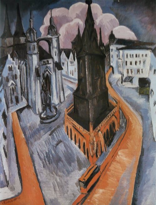 expressionism-art - The Red Tower in Halle, 1915, Ernst Ludwig...