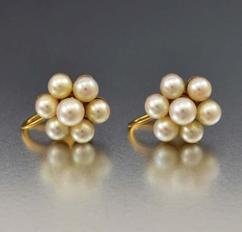 boylerpf - Fine Art Deco 14K Gold Pearl Cluster Earrings...