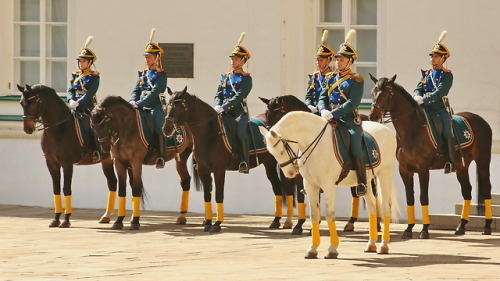 Moscow Kremlin. The ceremonial mounting parade of Horse Guard...