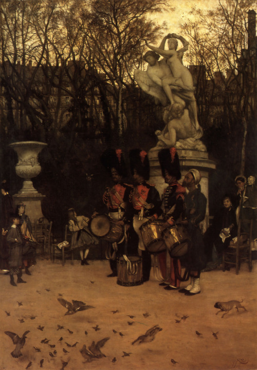 artist-tissot:Beating the Retreat in the Tuileries...